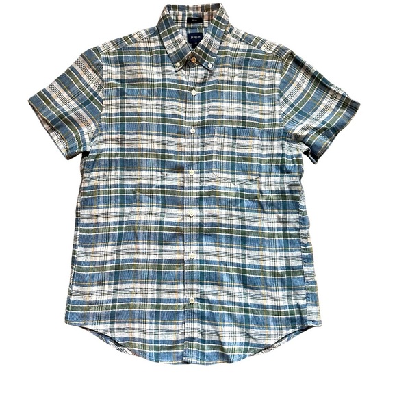 J Crew Short-sleeve slim linen-cotton shirt Sz M - Picture 1 of 8